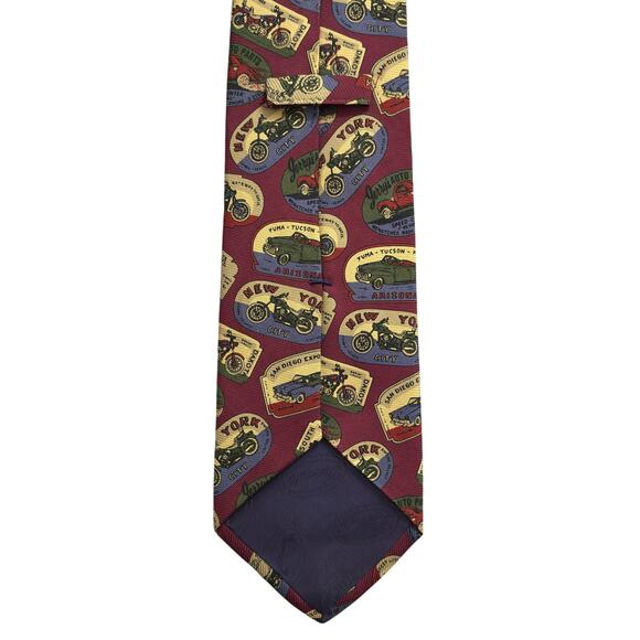 Facconable 100% Silk Handmade in France Tie States Motorcycles and Cars - Picture 2 of 3